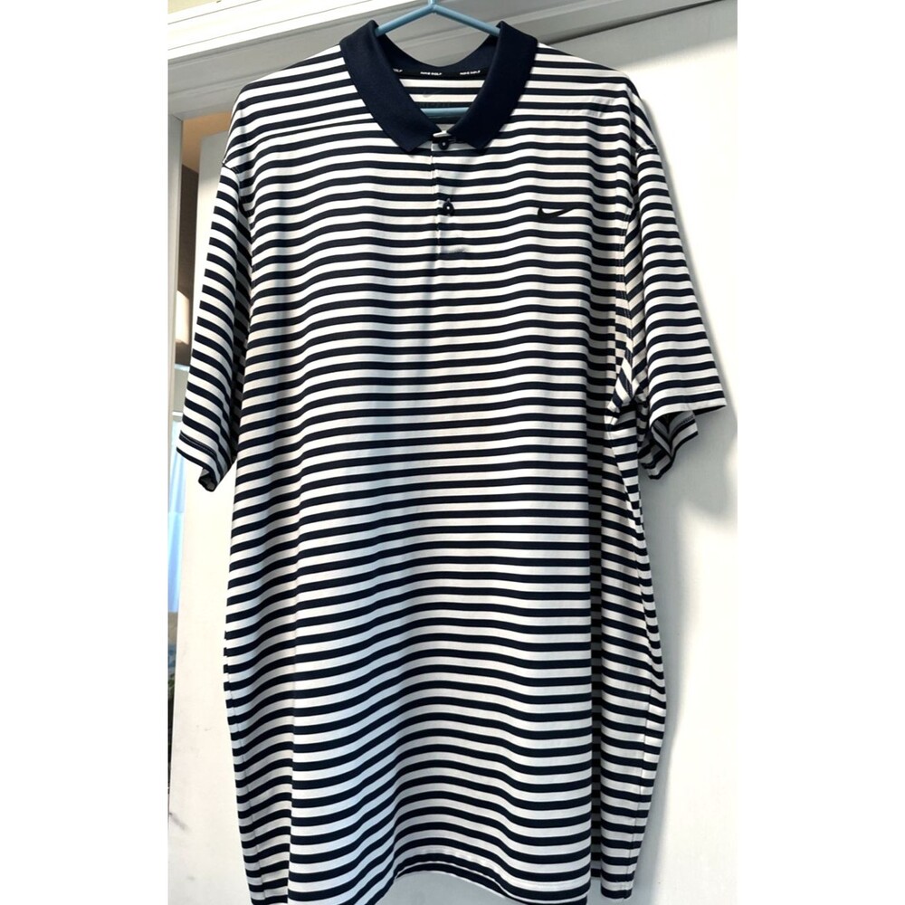 men's Nike 2XL polo golf standard fit dri-fit navy/white striped athleisure